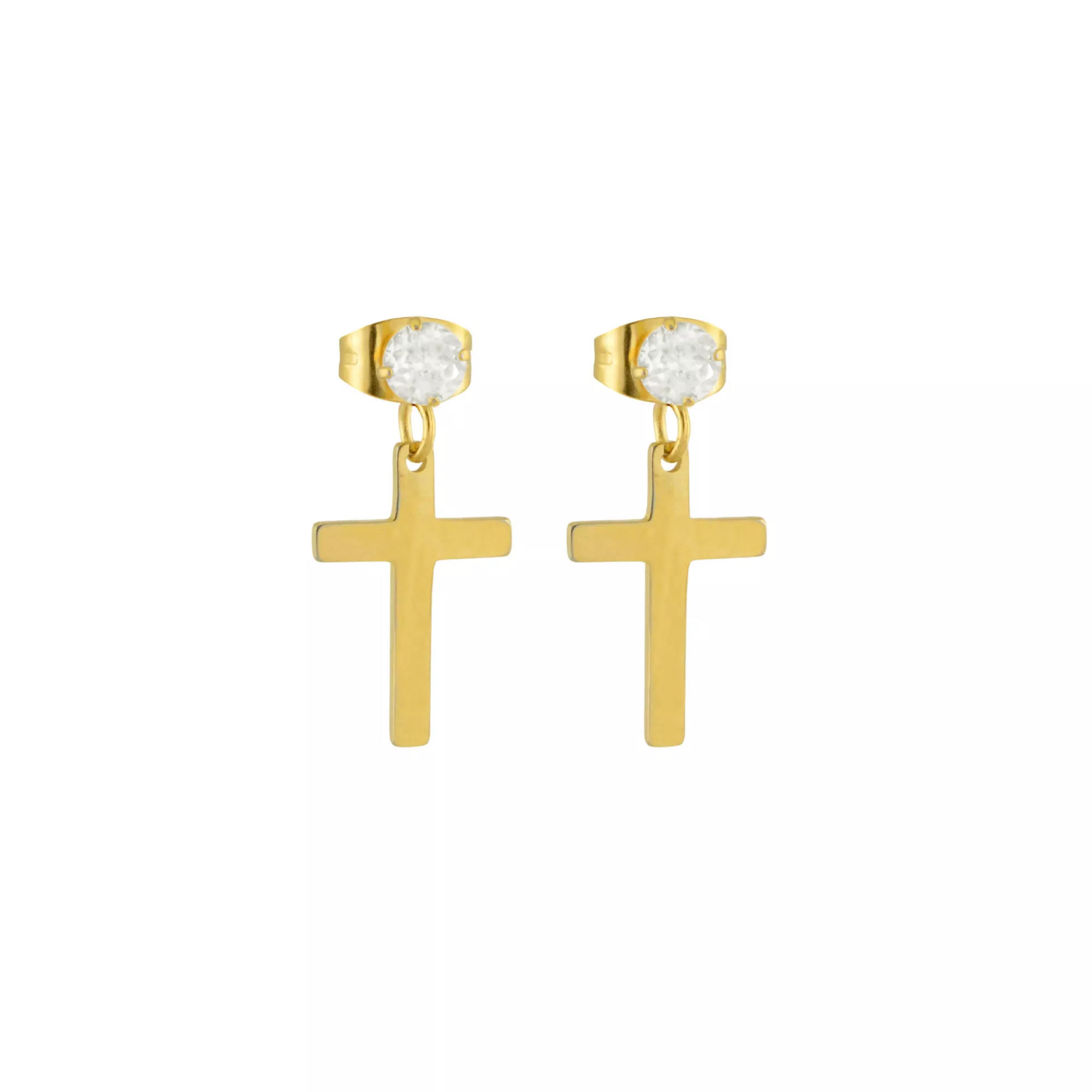 Round CZ Gold-Plated Cross Titanium Dangle Stud Earrings - 20 Gauge at Spencer's