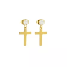 Round CZ Gold-Plated Cross Titanium Dangle Stud Earrings - 20 Gauge at Spencer's