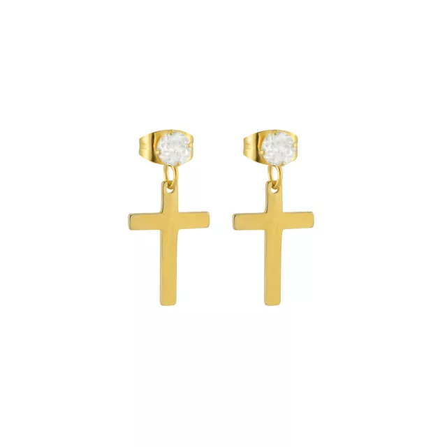 Round CZ Gold-Plated Cross Titanium Dangle Stud Earrings - 20 Gauge at Spencer's