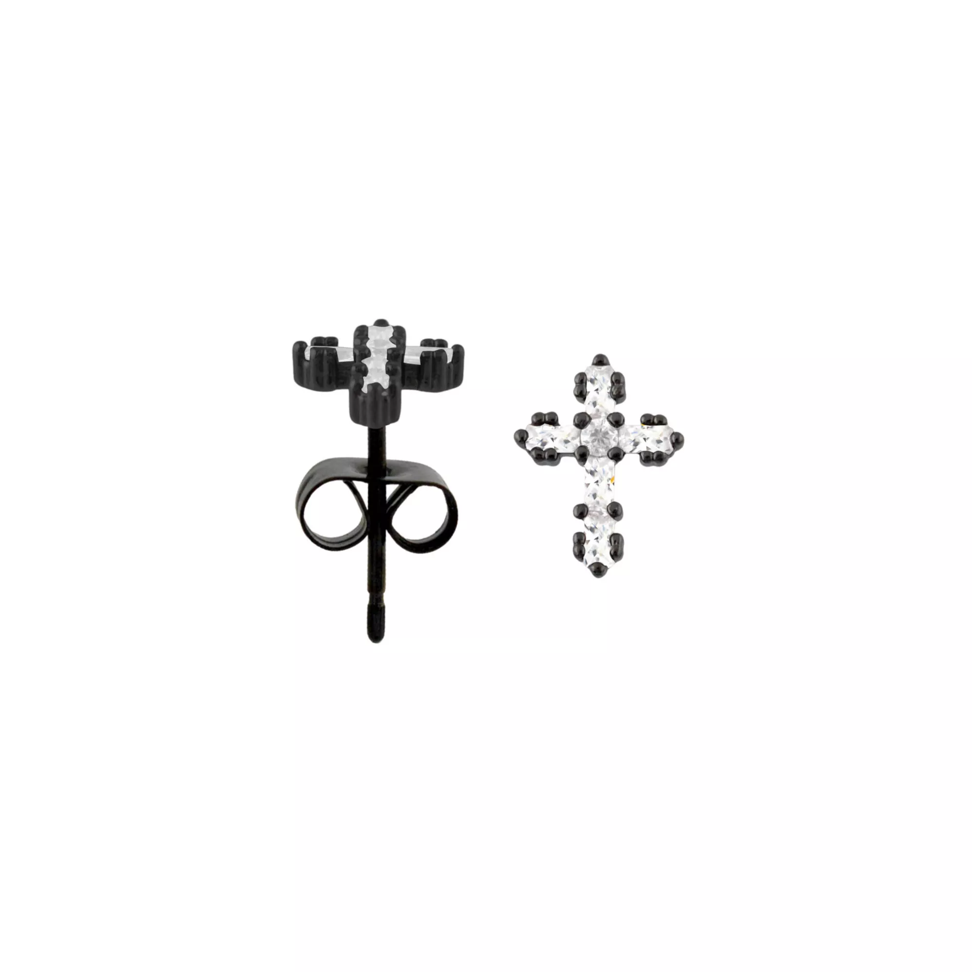 CZ Titanium Black Cross Stud Earrings - 20 Gauge at Spencer's