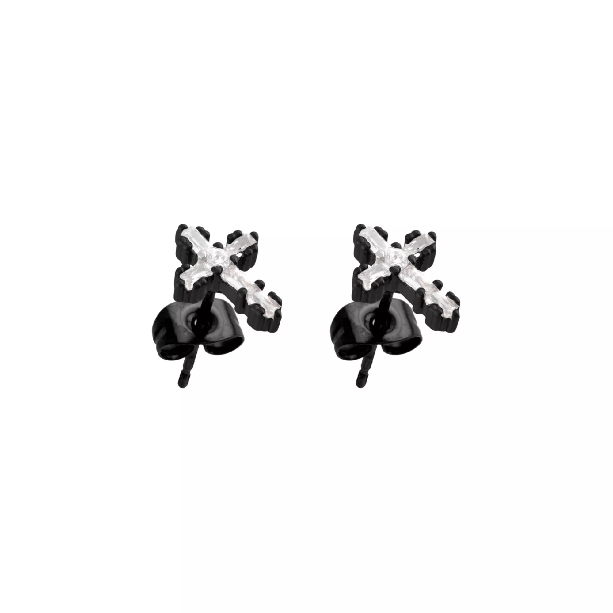 CZ Titanium Black Cross Stud Earrings - 20 Gauge at Spencer's