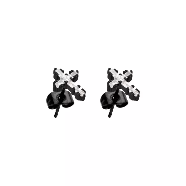 CZ Titanium Black Cross Stud Earrings - 20 Gauge at Spencer's