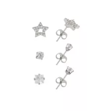 Multi-Pack CZ Silver-Tone Star Stud Earrings 3 Pack - 20 Gauge at Spencer's