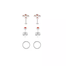 Multi-Pack Red CZ Cross Silver-Tone Stud and Hoop Earrings 3 Pairs - 18 Gauge at Spencer's