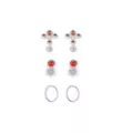 Multi-Pack Red CZ Cross Silver-Tone Stud and Hoop Earrings 3 Pairs - 18 Gauge at Spencer's