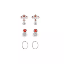 Multi-Pack Red CZ Cross Silver-Tone Stud and Hoop Earrings 3 Pairs - 18 Gauge at Spencer's