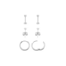 Multi-Pack Silver-Tone Clear CZ Stud and Hinged Hoop Earrings 3 Pairs - 18 Gauge at Spencer's