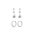 Multi-Pack Silver-Tone Clear CZ Stud and Hinged Hoop Earrings 3 Pairs - 18 Gauge at Spencer's