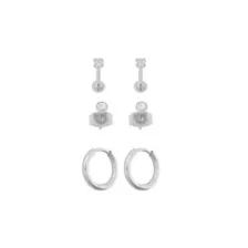 Multi-Pack Silver-Tone Clear CZ Stud and Hinged Hoop Earrings 3 Pairs - 18 Gauge at Spencer's