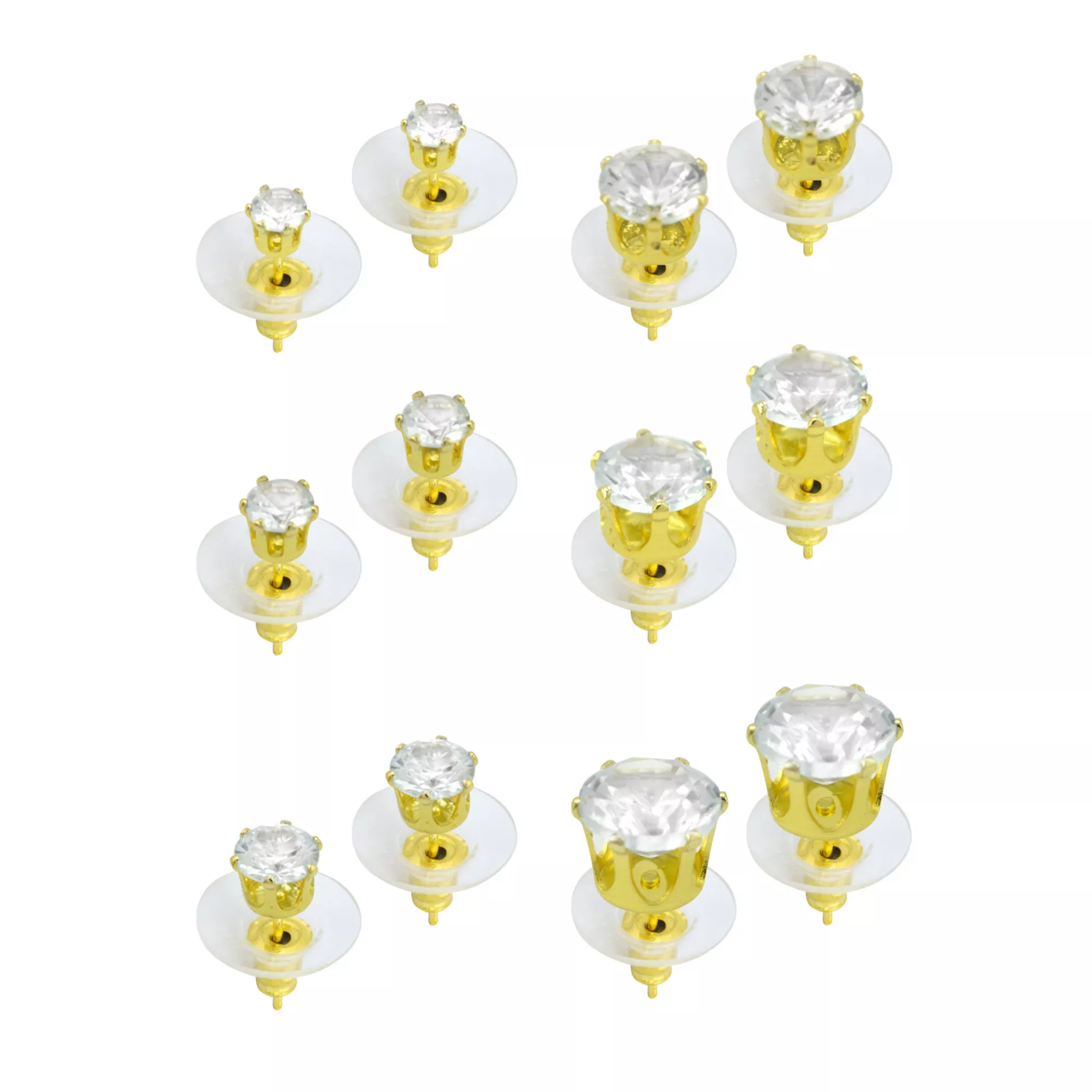 Multi-Pack Gold-Tone Clear CZ Hexagon Stud Earrings 6 Pairs - 20 Gauge