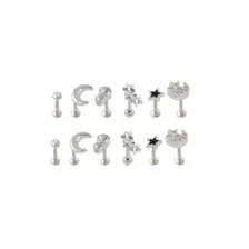 Multi-Pack CZ Silver-Tone Celestial Assorted Labret Lips Rings 6 Pairs - 18 Gauge at Spencer's