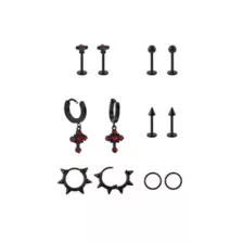 Multi-Pack Red CZ Black Gothic Earrings 6 Pair - 18 Gauge at Spencer's