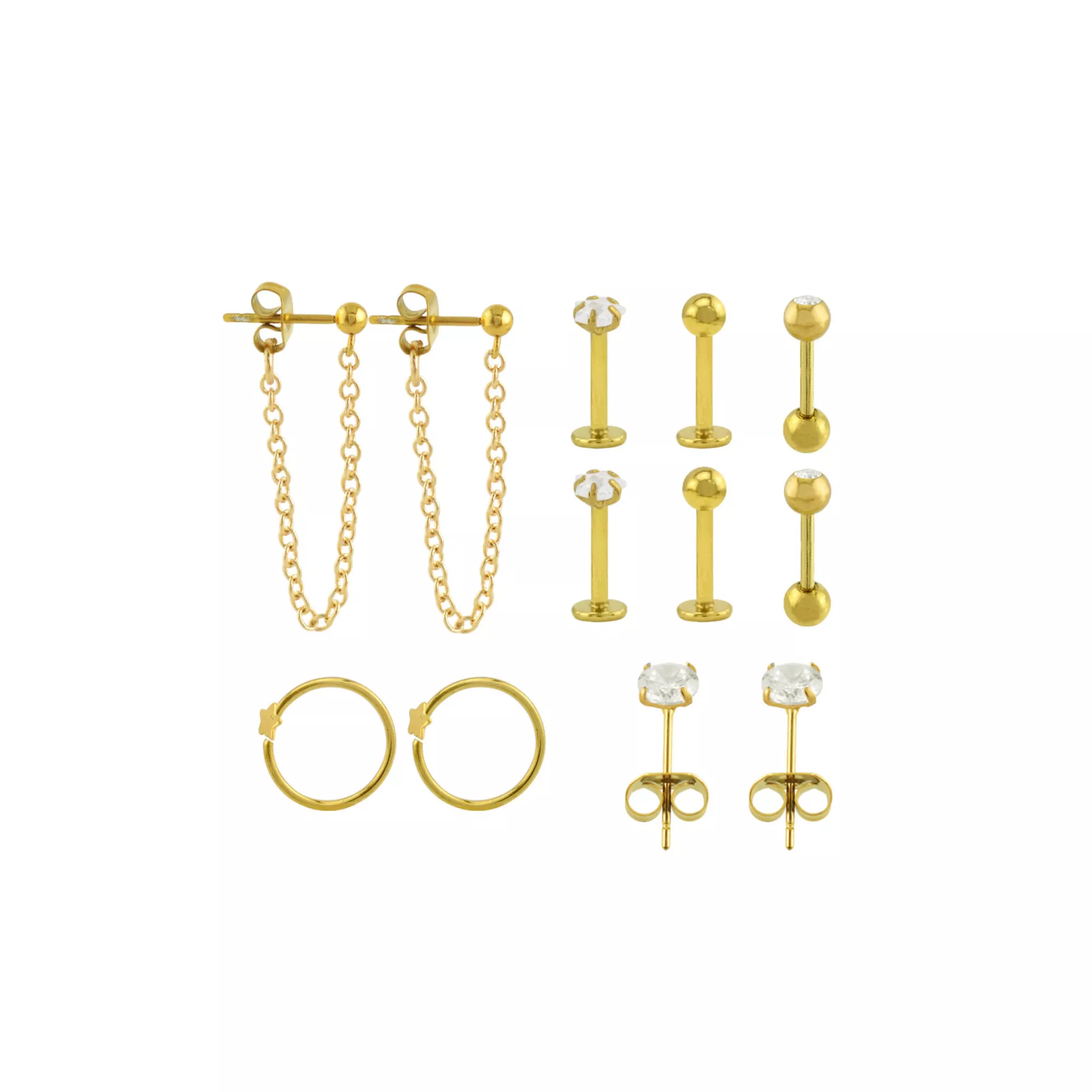 Multi-Pack Gold-Tone CZ Assorted Hoop and Stud Earrings 6 Pack - 18 Gauge at Spencer's