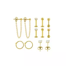Multi-Pack Gold-Tone CZ Assorted Hoop and Stud Earrings 6 Pack - 18 Gauge at Spencer's