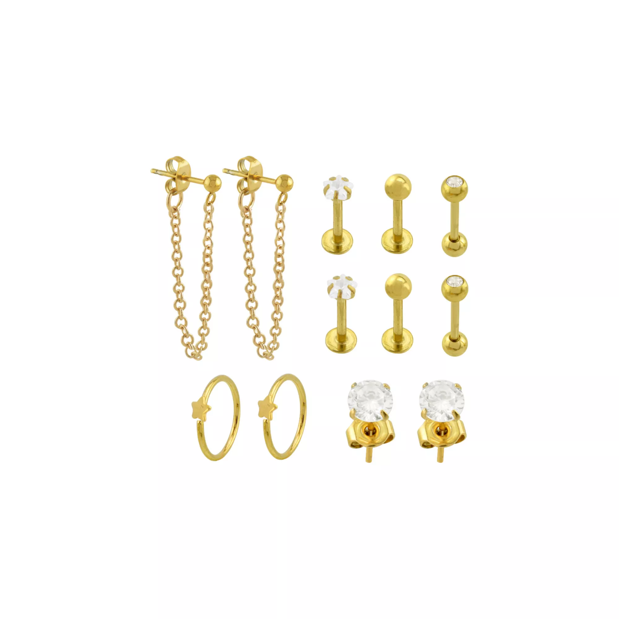 Multi-Pack Gold-Tone CZ Assorted Hoop and Stud Earrings 6 Pack - 18 Gauge at Spencer's