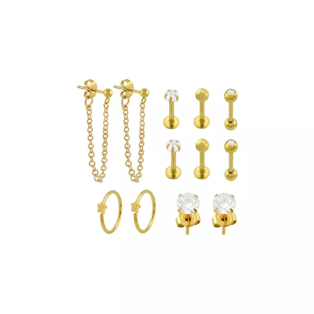Multi-Pack Gold-Tone CZ Assorted Hoop and Stud Earrings 6 Pack - 18 Gauge at Spencer's