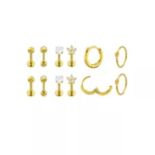 Multi-Pack Gold-Tone Daisy CZ Assorted Hoop and Stud Earrings 6 Pack - 18 Gauge at Spencer's