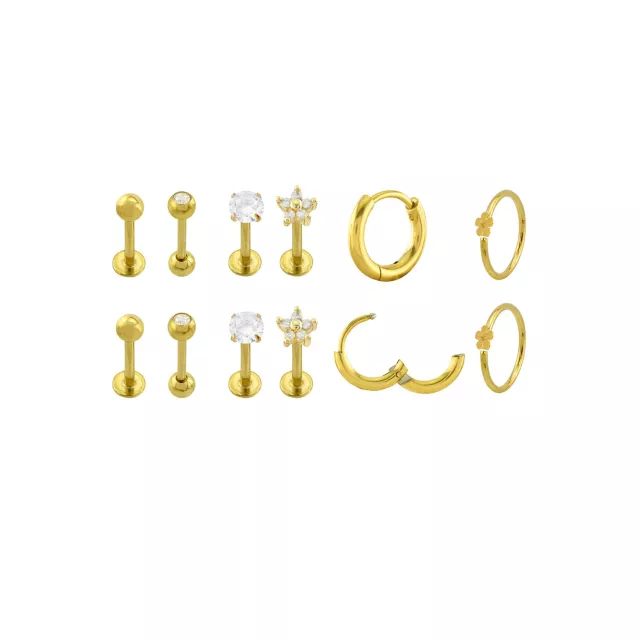 Multi-Pack Gold-Tone Daisy CZ Assorted Hoop and Stud Earrings 6 Pack - 18 Gauge at Spencer's