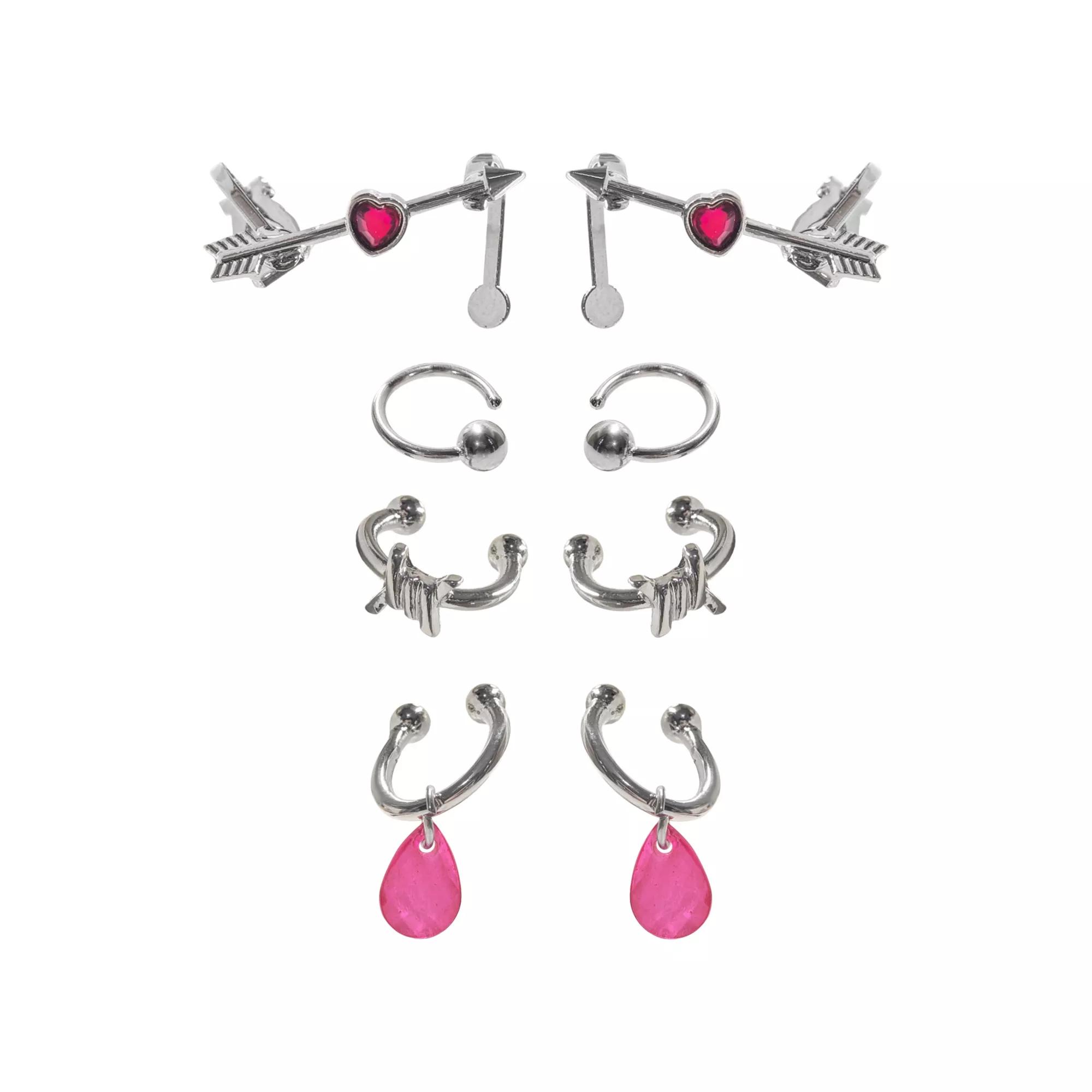 Multi-Pack Red CZ Lovestruck Silver-Tone Ear Cuffs - 4 Pair