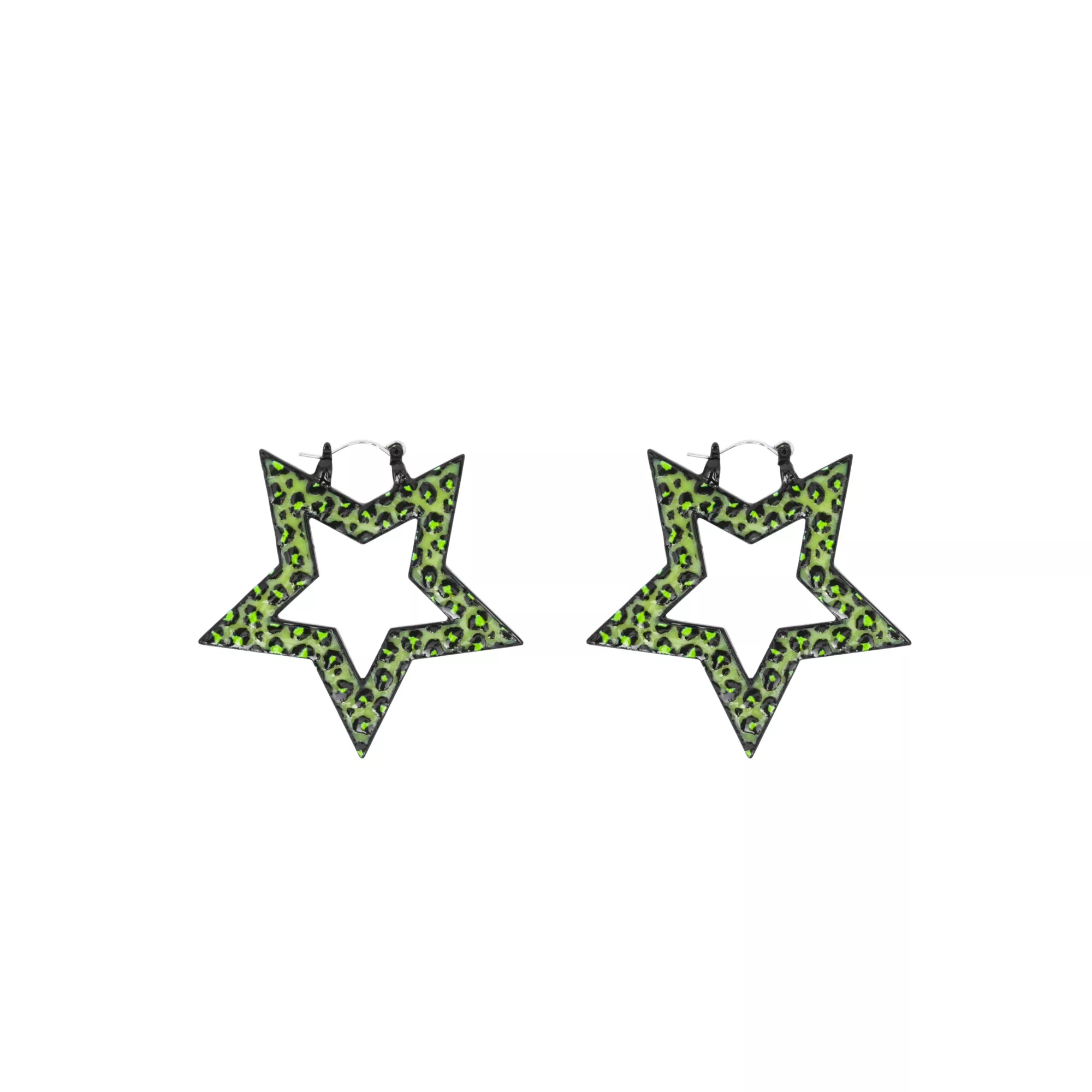 Green Cheetah Print Star Earrings