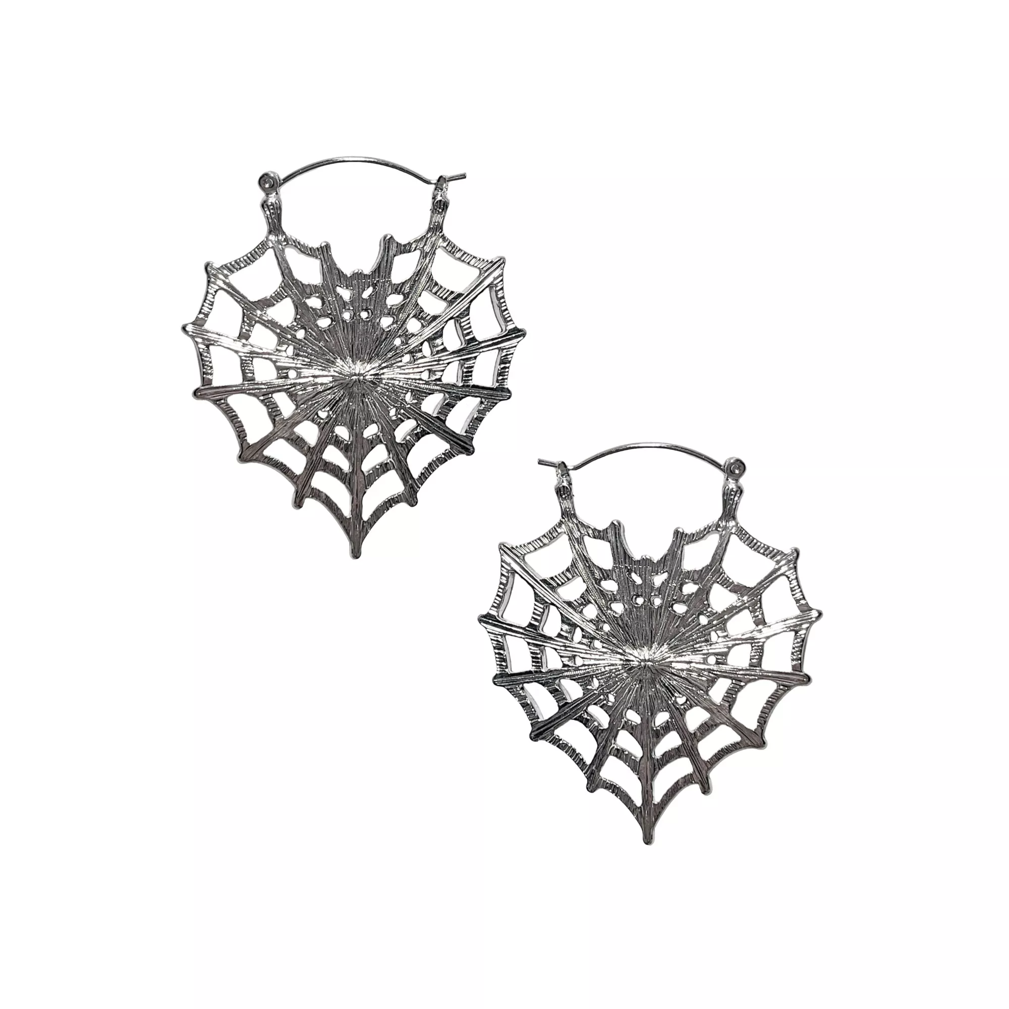 Black Spider Web Heart Hoop Earrings - 18 Gauge