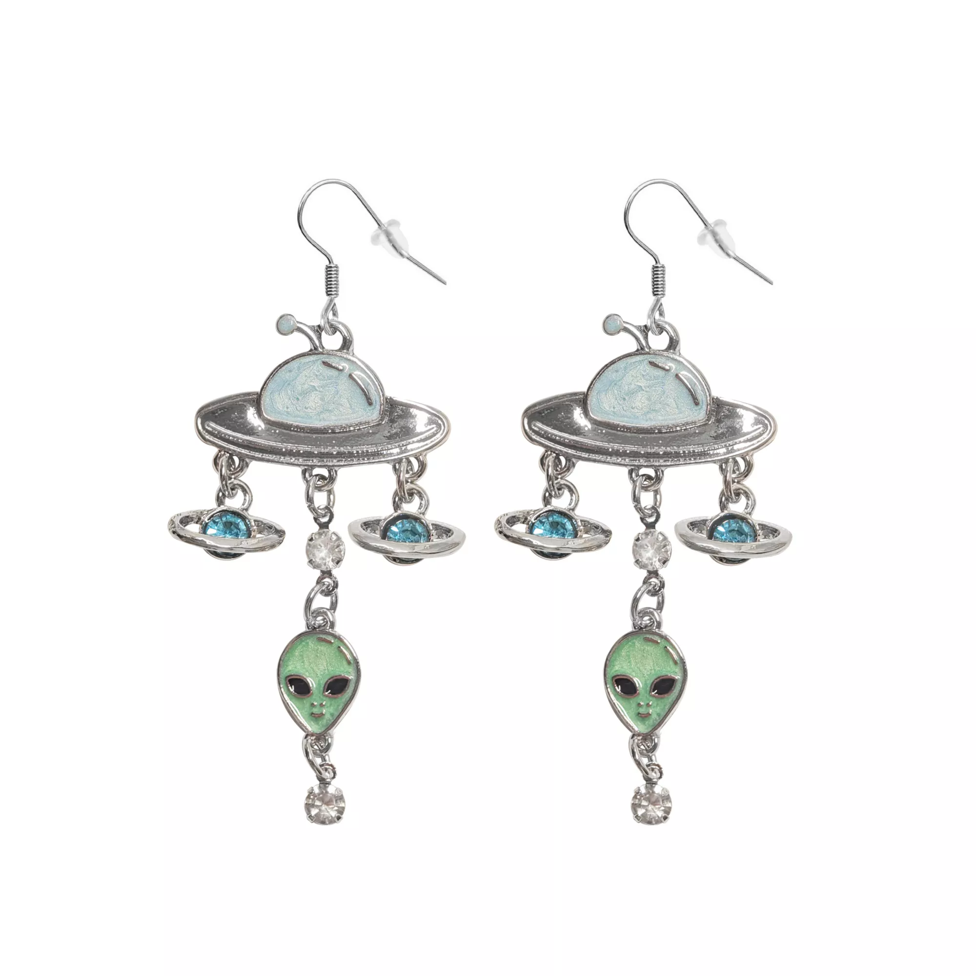 Alien Spaceship Dangle Earrings - 18 Gauge