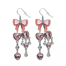 Pink Heart Bow Drop Dangle Earrings - 18 Gauge at Spencer's