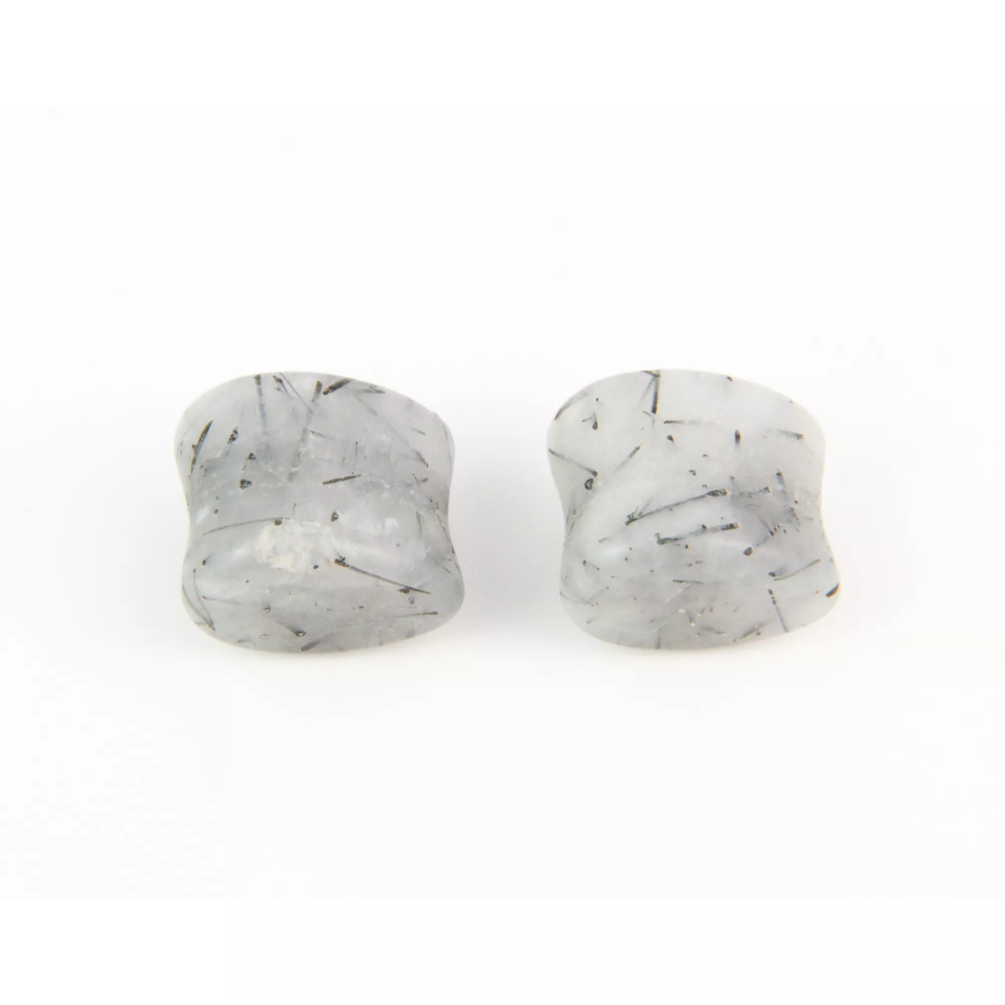 Teardrop Black Hair Quartz Stone Plugs