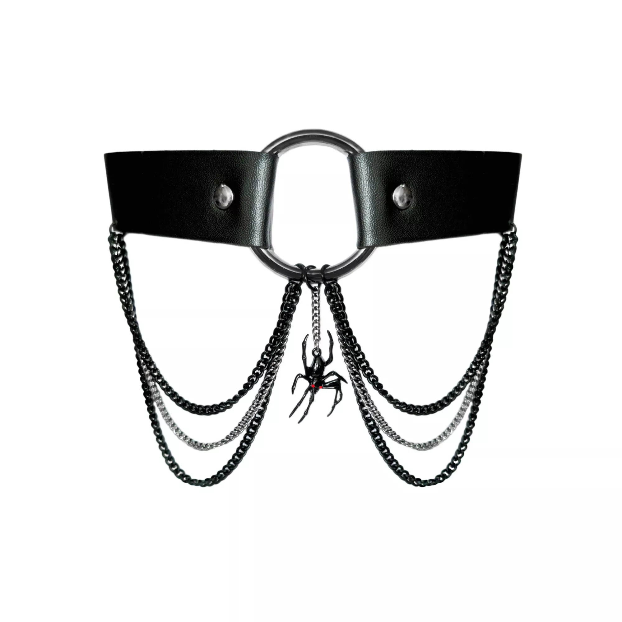 Spider Pendant Faux Leather Drop Chain Choker Necklace