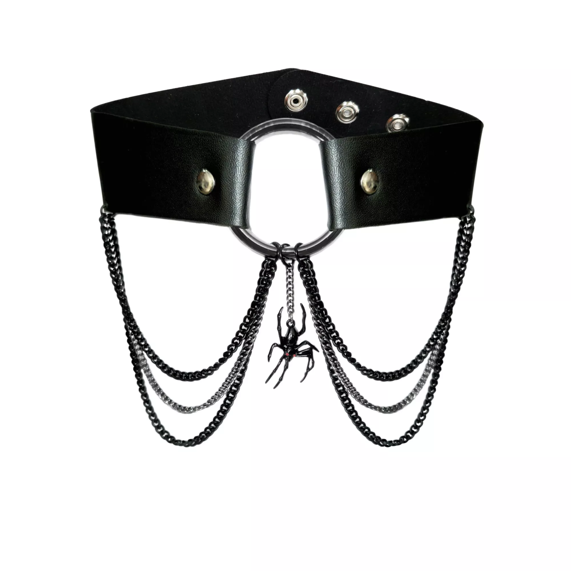 Spider Pendant Faux Leather Drop Chain Choker Necklace