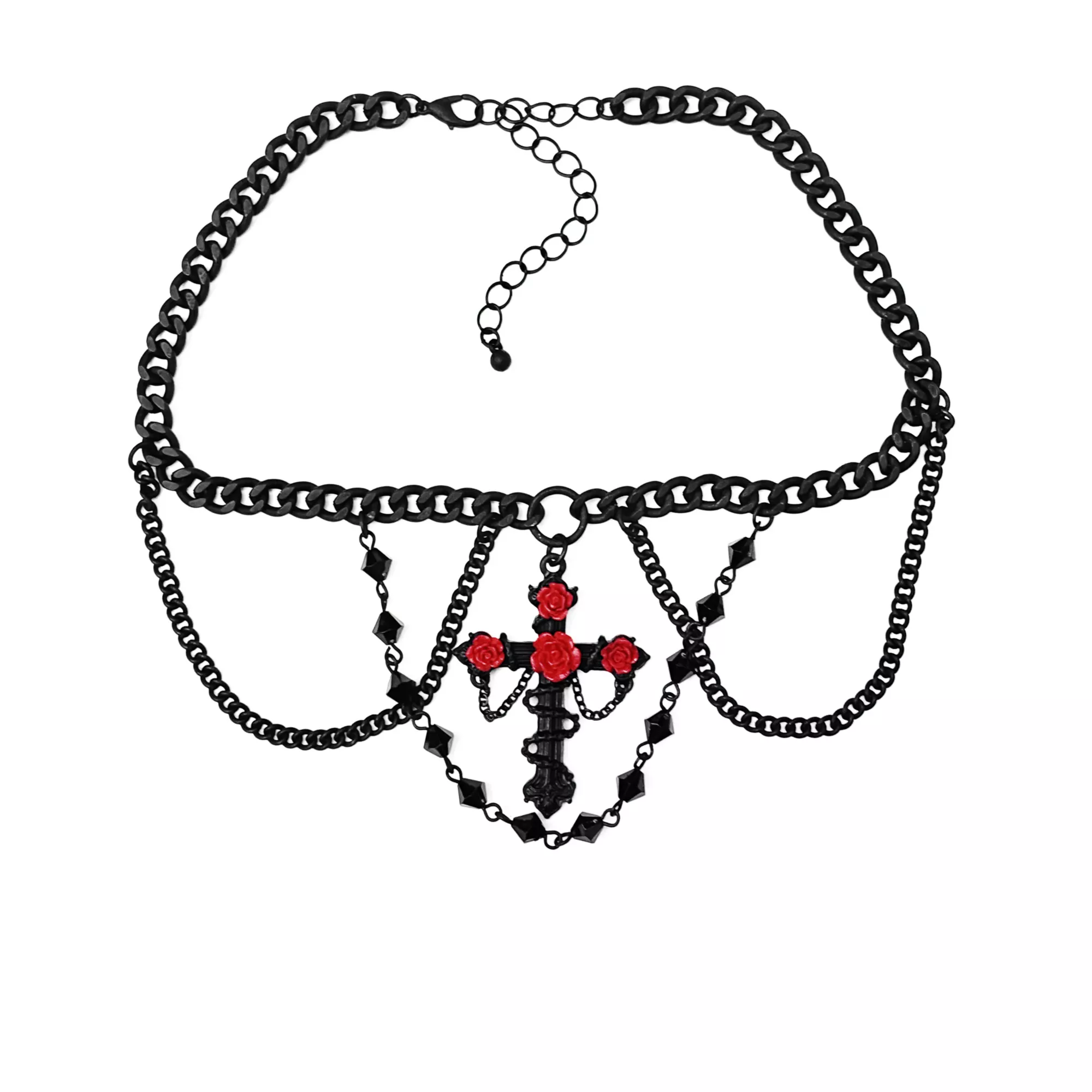 Black Cross Rose Pendant Chain Choker Necklace