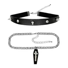Multi-Pack Spiked Faux Leather and Coffin Chain Choker Necklaces - 2 Pack at Spencer's