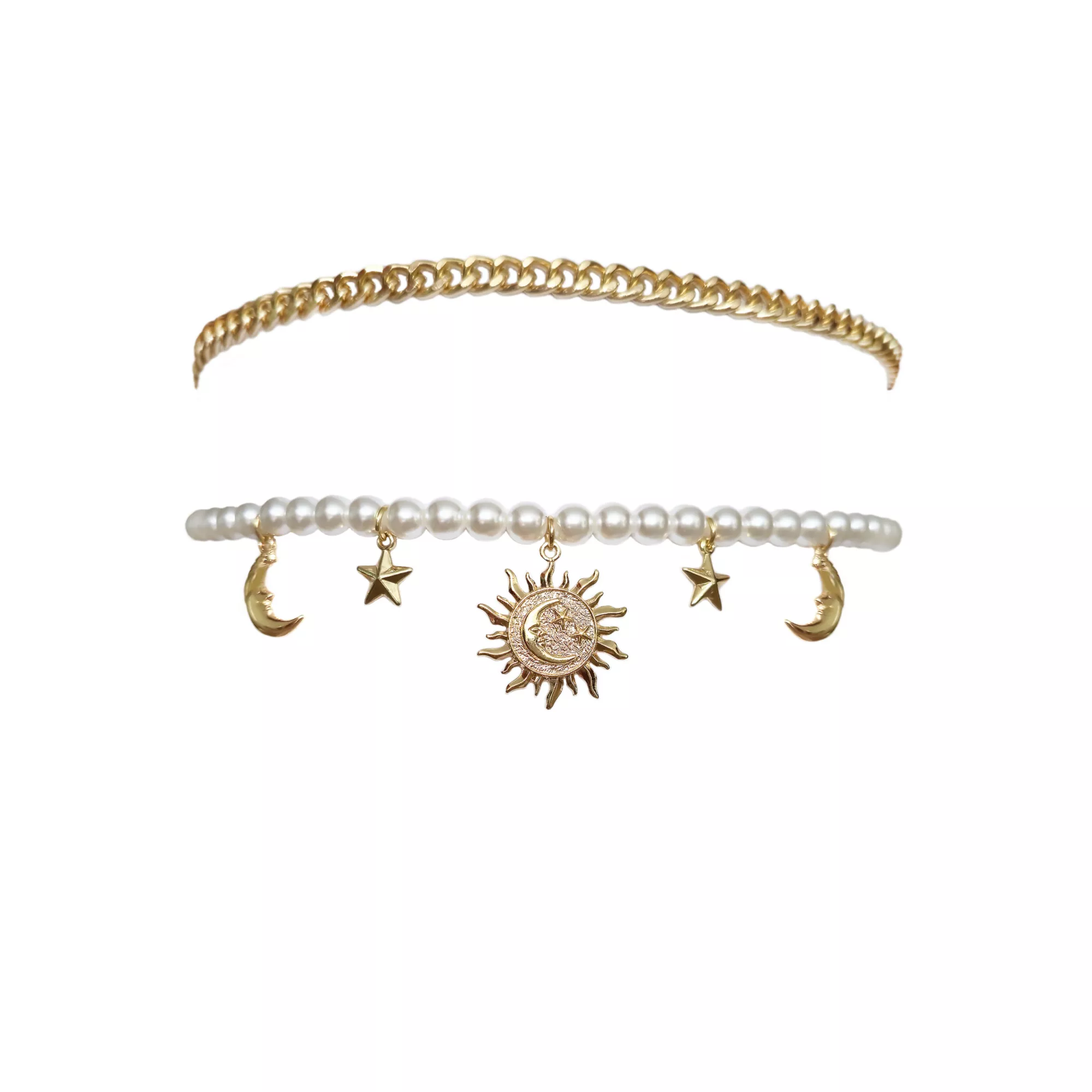 Multi-Pack Celestial Pearl-Effect and Chain Choker Necklaces - 2 Pack