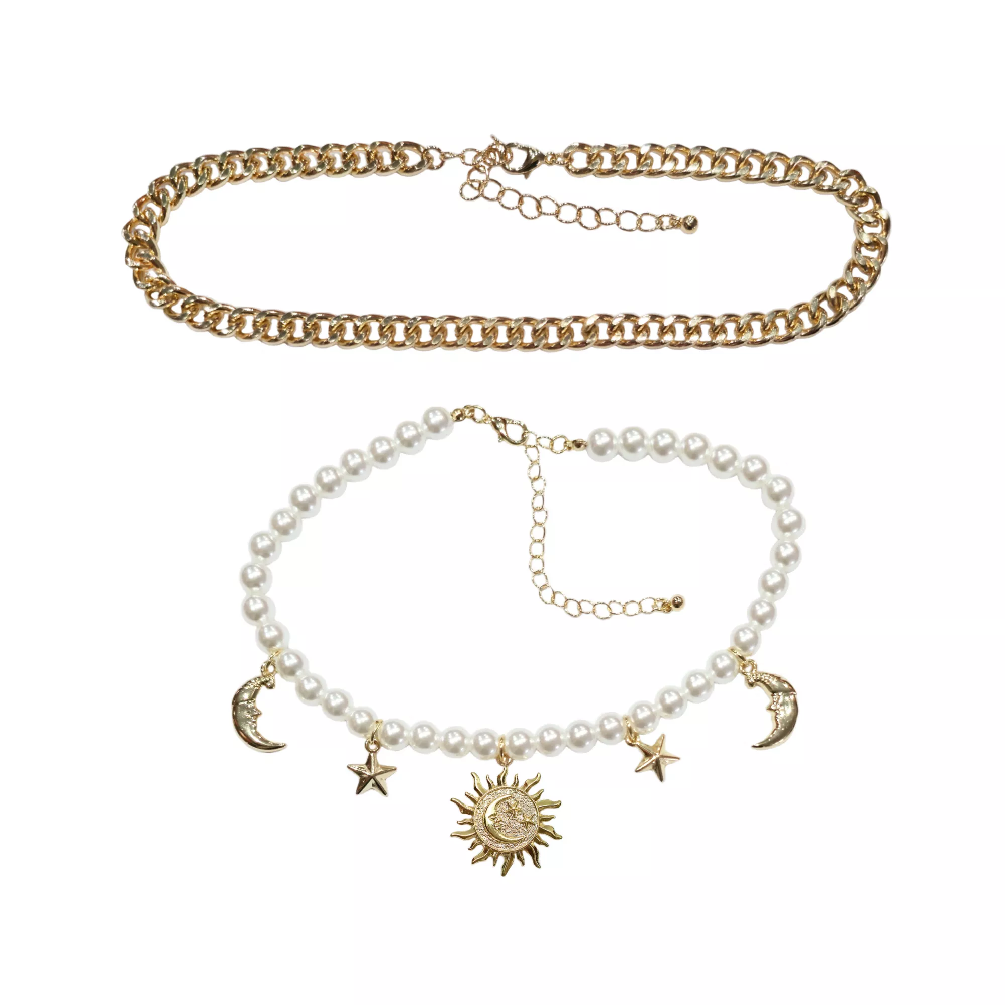 Multi-Pack Celestial Pearl-Effect and Chain Choker Necklaces - 2 Pack