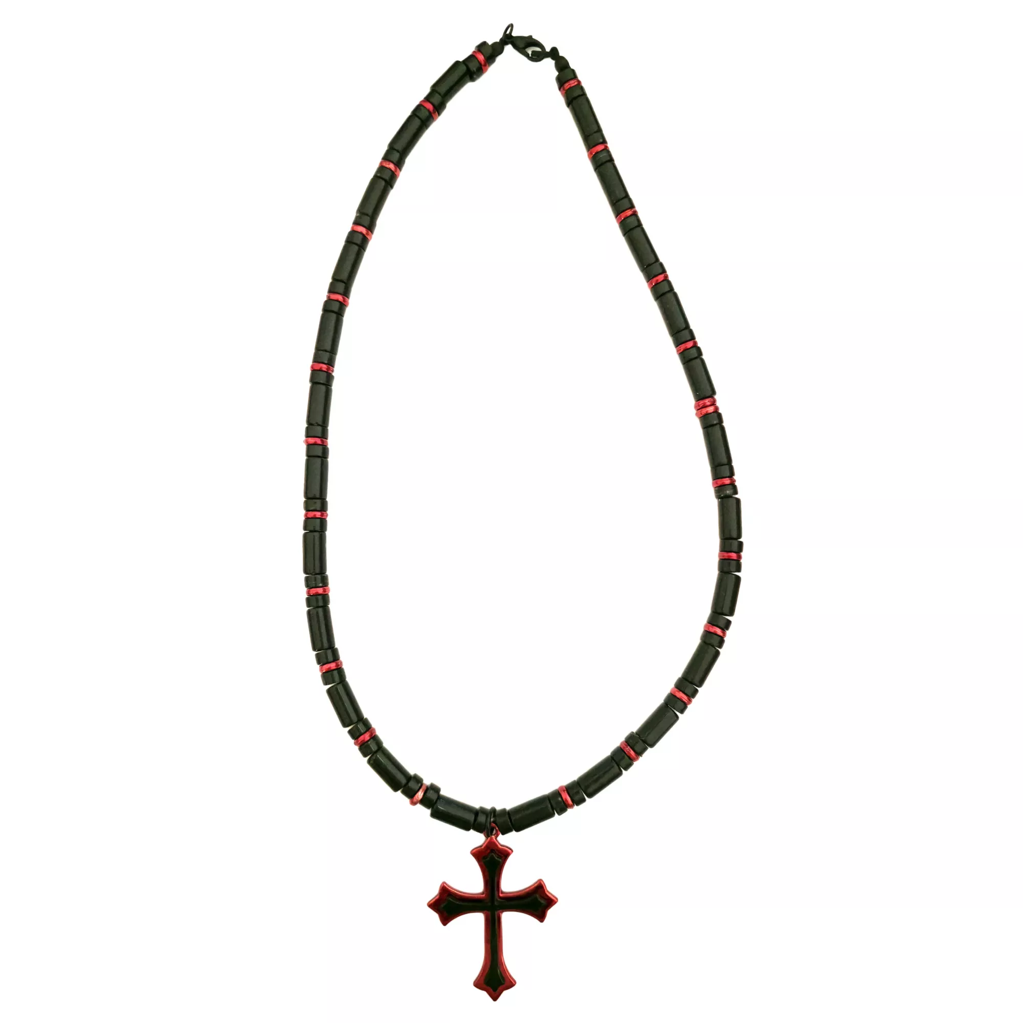 Black and Red Beaded Cross Necklace at Spencer's
