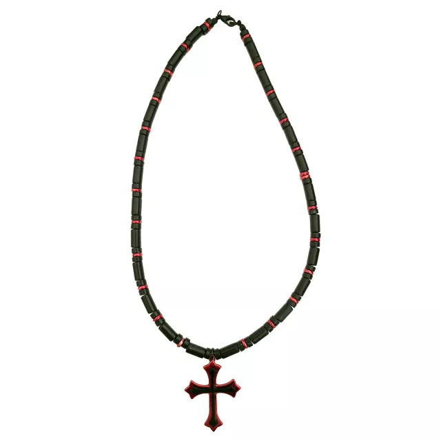 Black and Red Beaded Cross Necklace at Spencer's