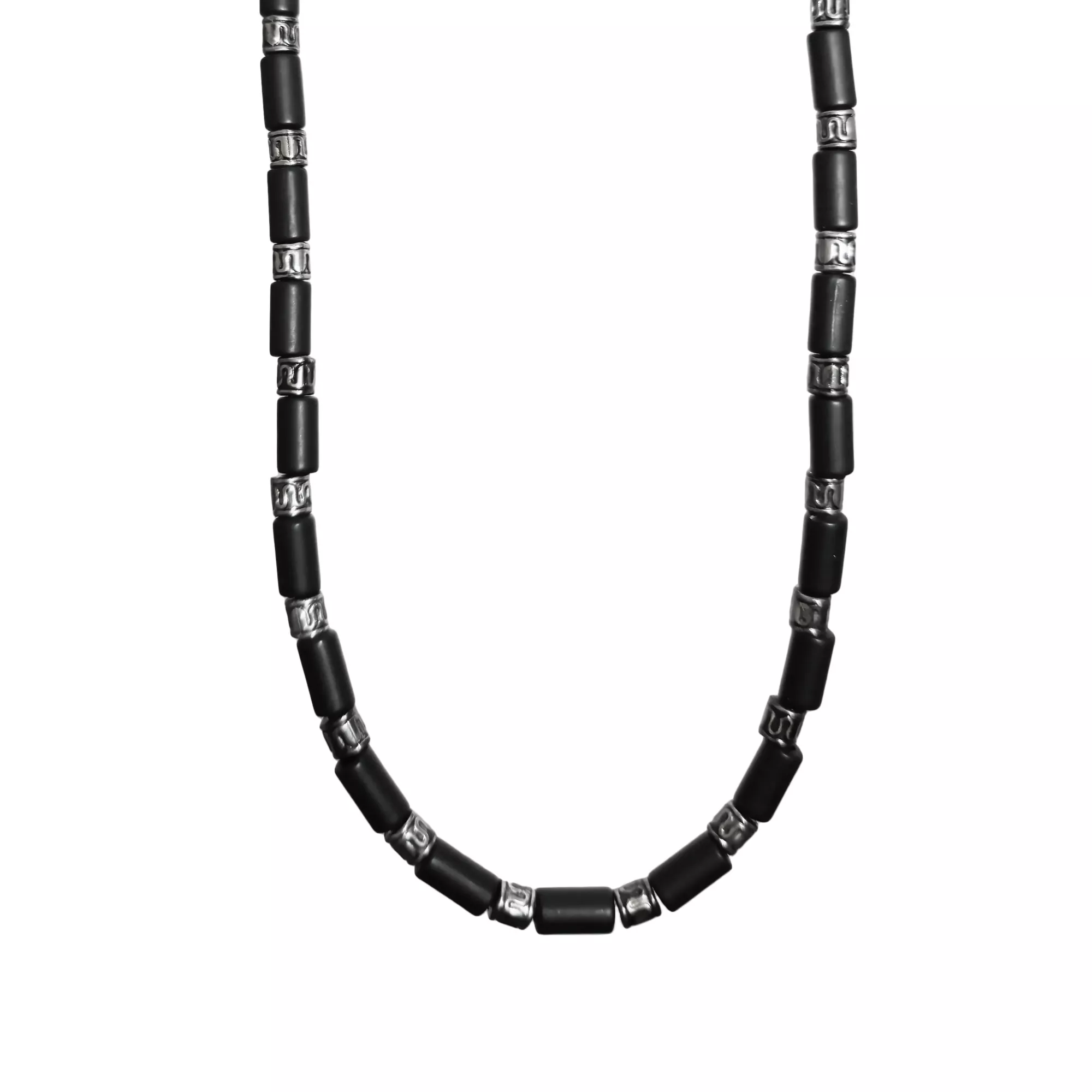 Black and Silver Burnish Beaded Necklace at Spencer's