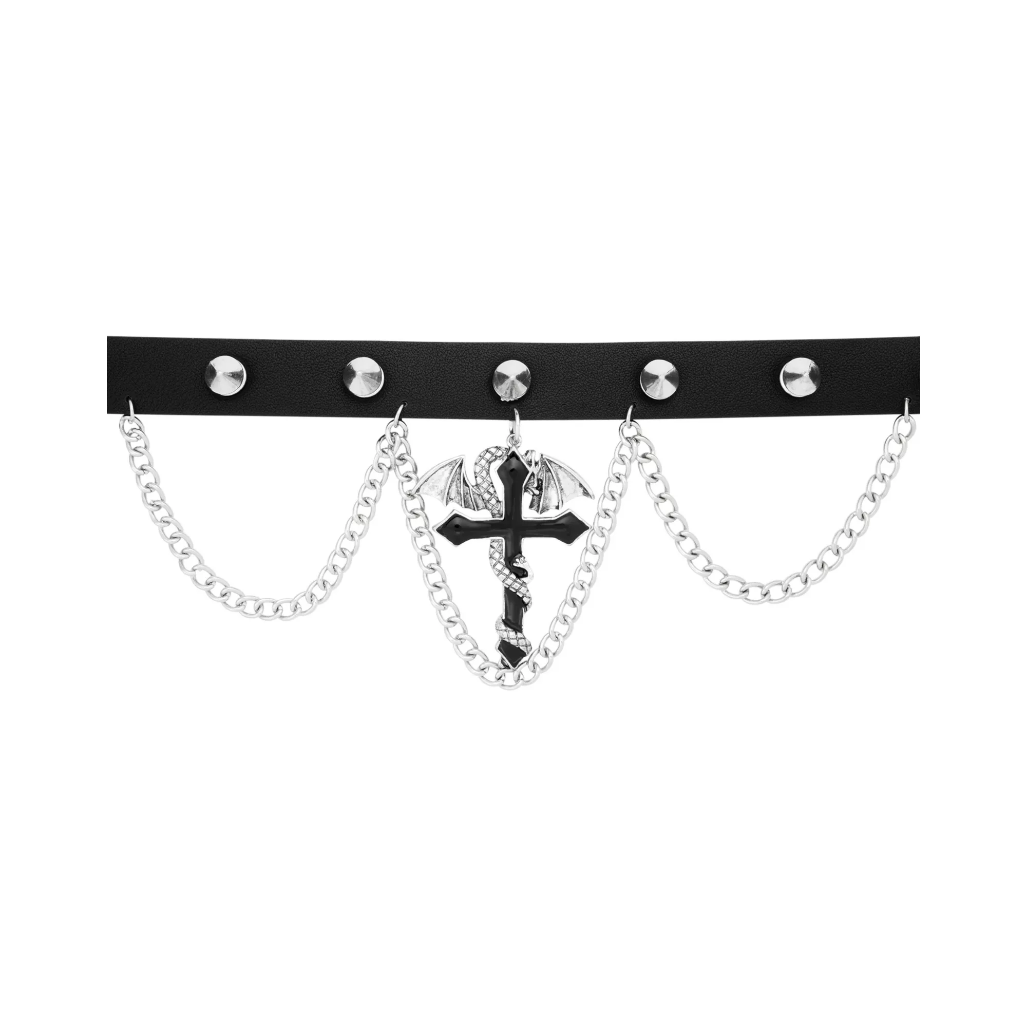 Spiked Dragon Cross Drop Chain Choker Necklace