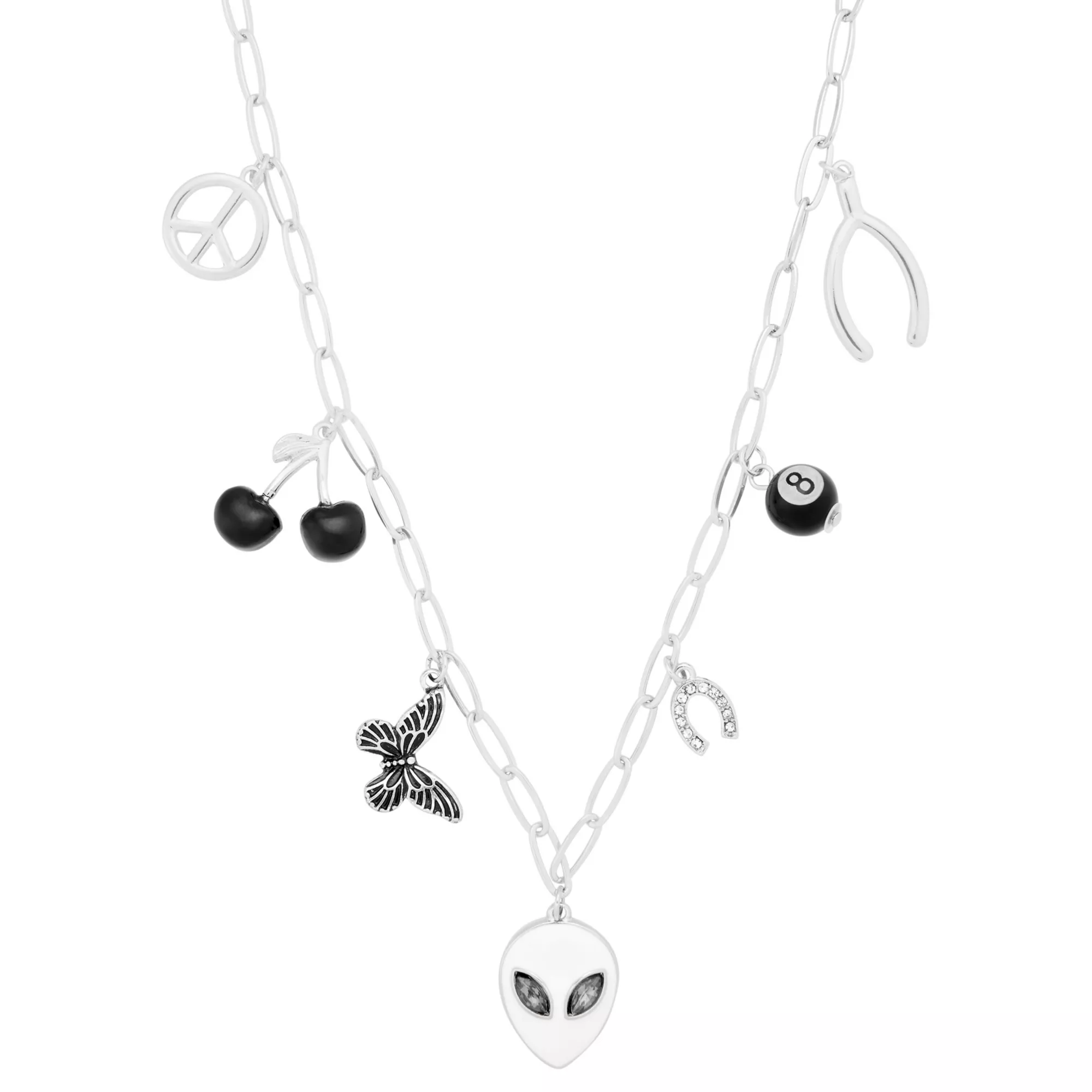 Silver-Tone Charm Chain Link Necklace