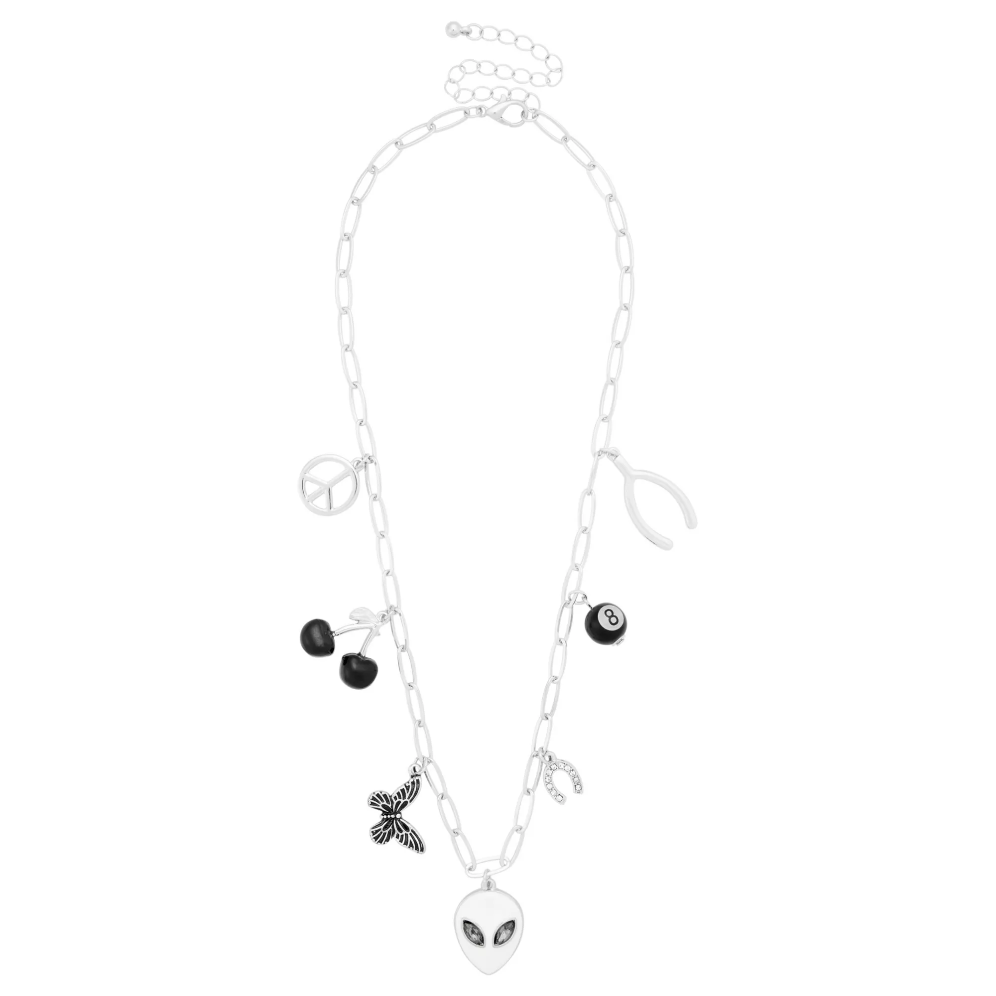 Silver-Tone Charm Chain Link Necklace