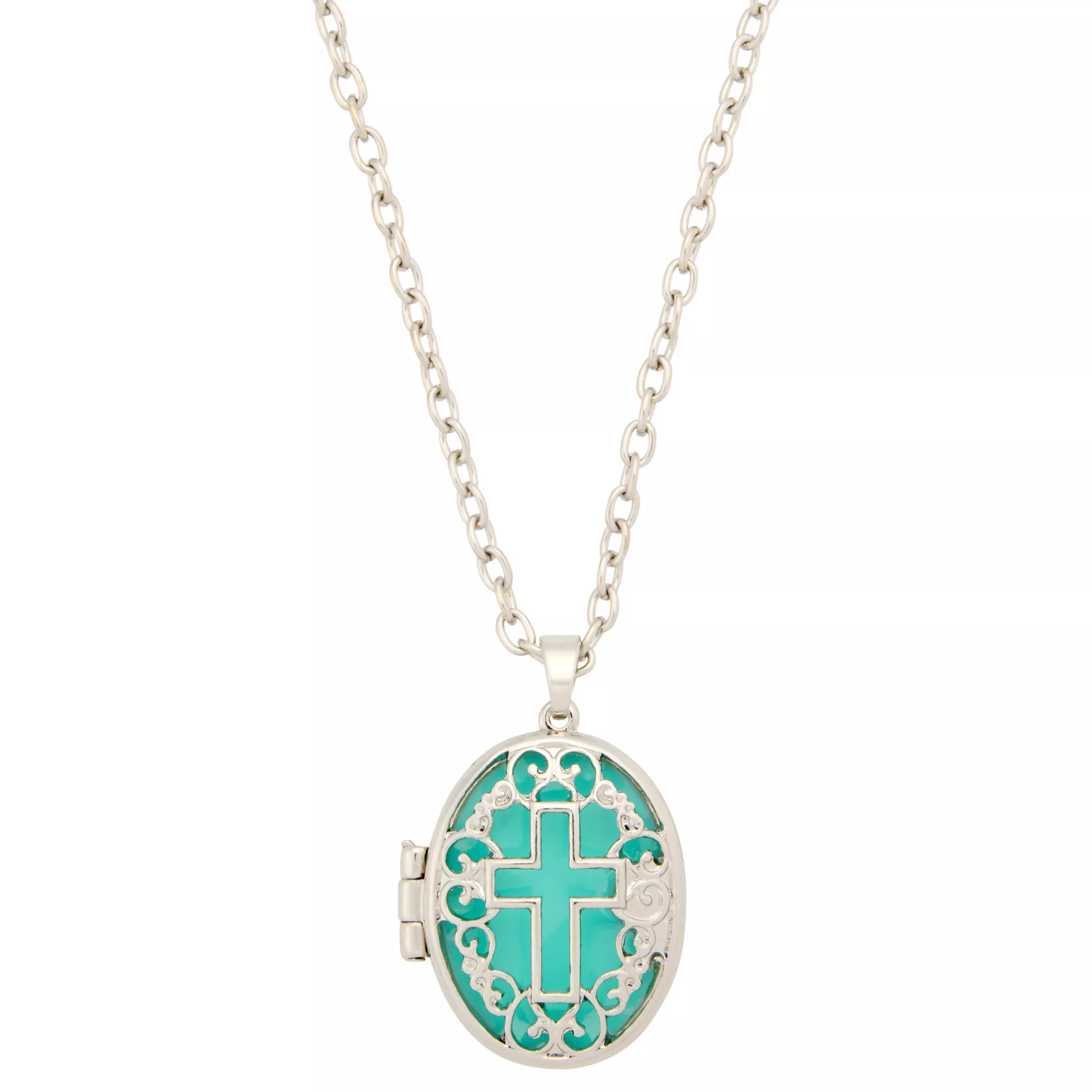 Ornate Cross Locket Pendant Necklace