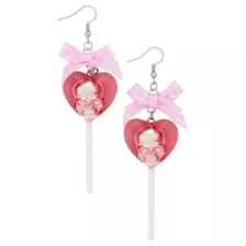 Pink Skull Heart Lollipop Dangle Earrings at Spencer's