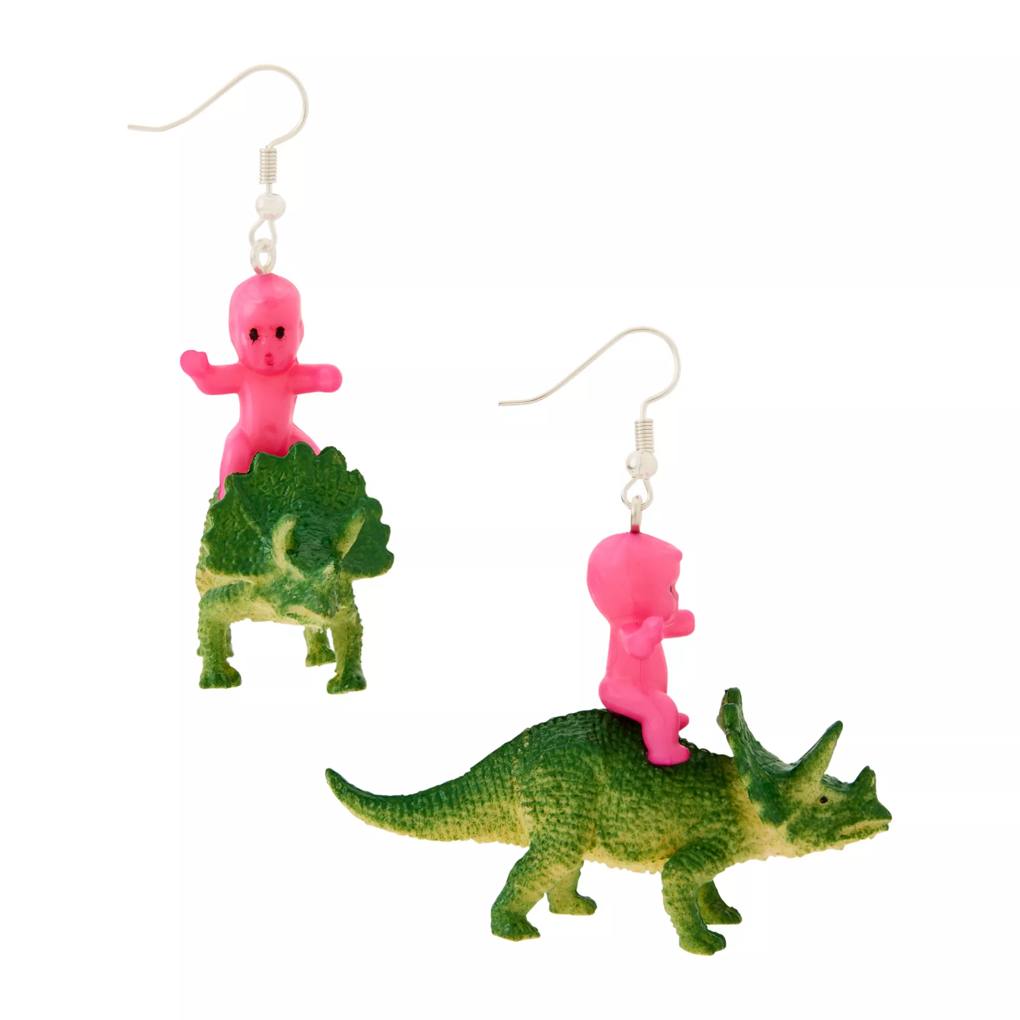 Baby Riding Triceratops Dangle Earrings