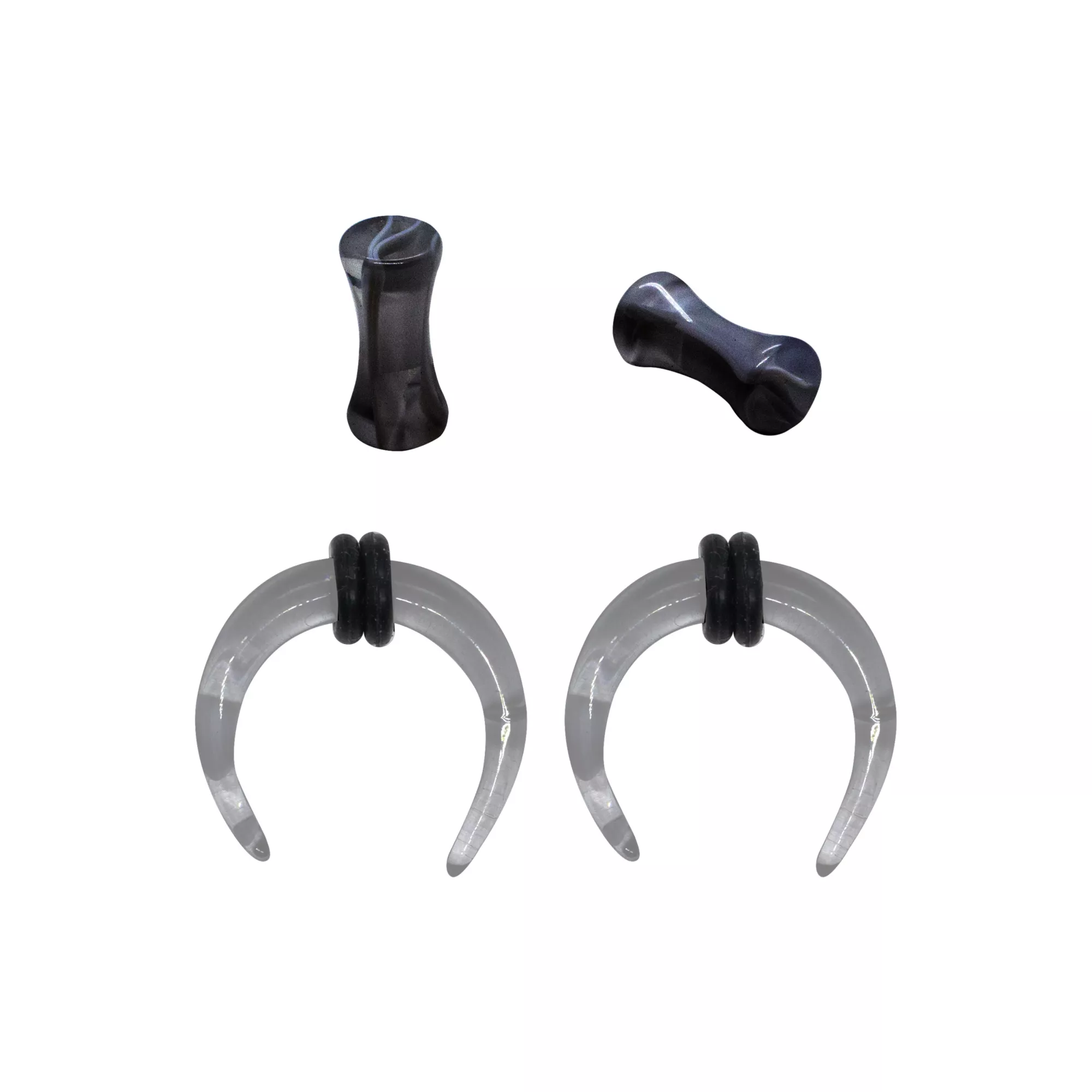 Multi-Pack Acrylic Black Marble Pinchers and Plugs Set - 2 Pairs