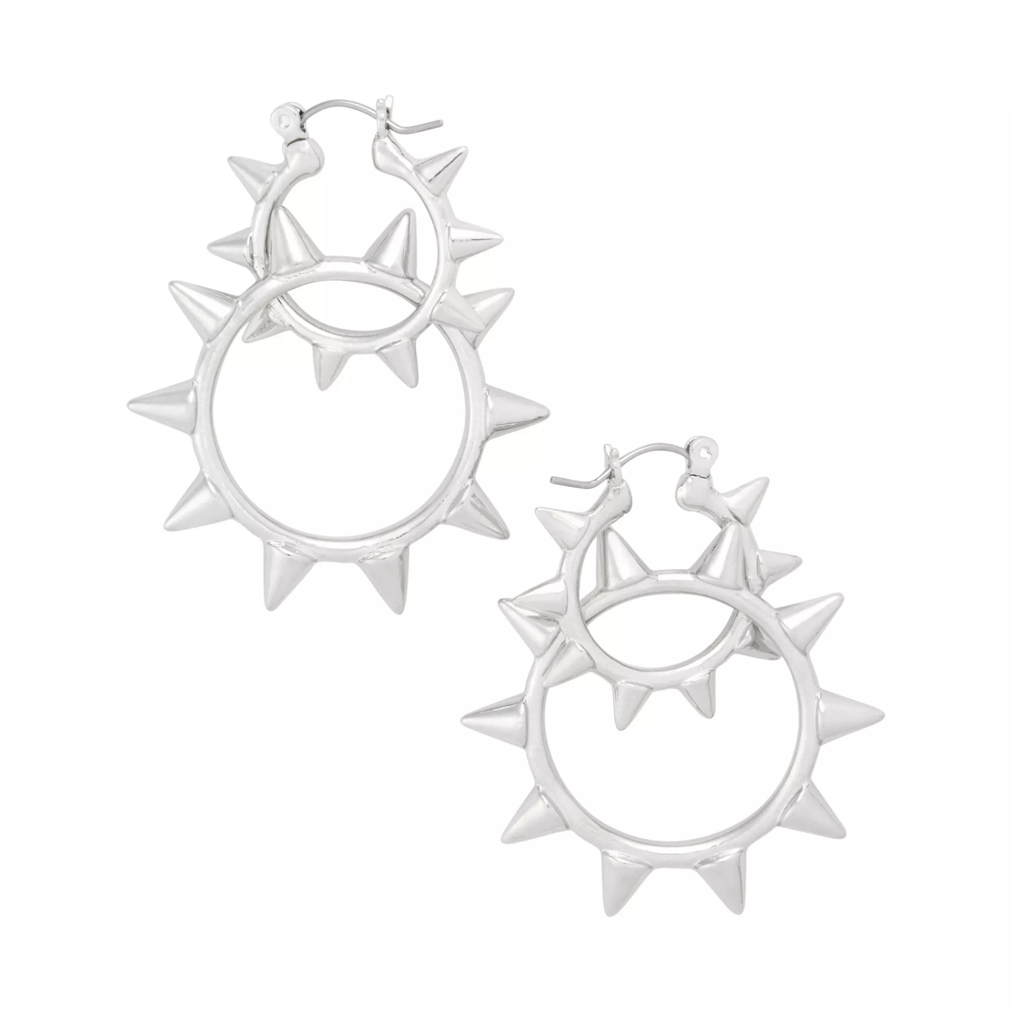 Silver-Tone Dual Spike Hoop Earrings
