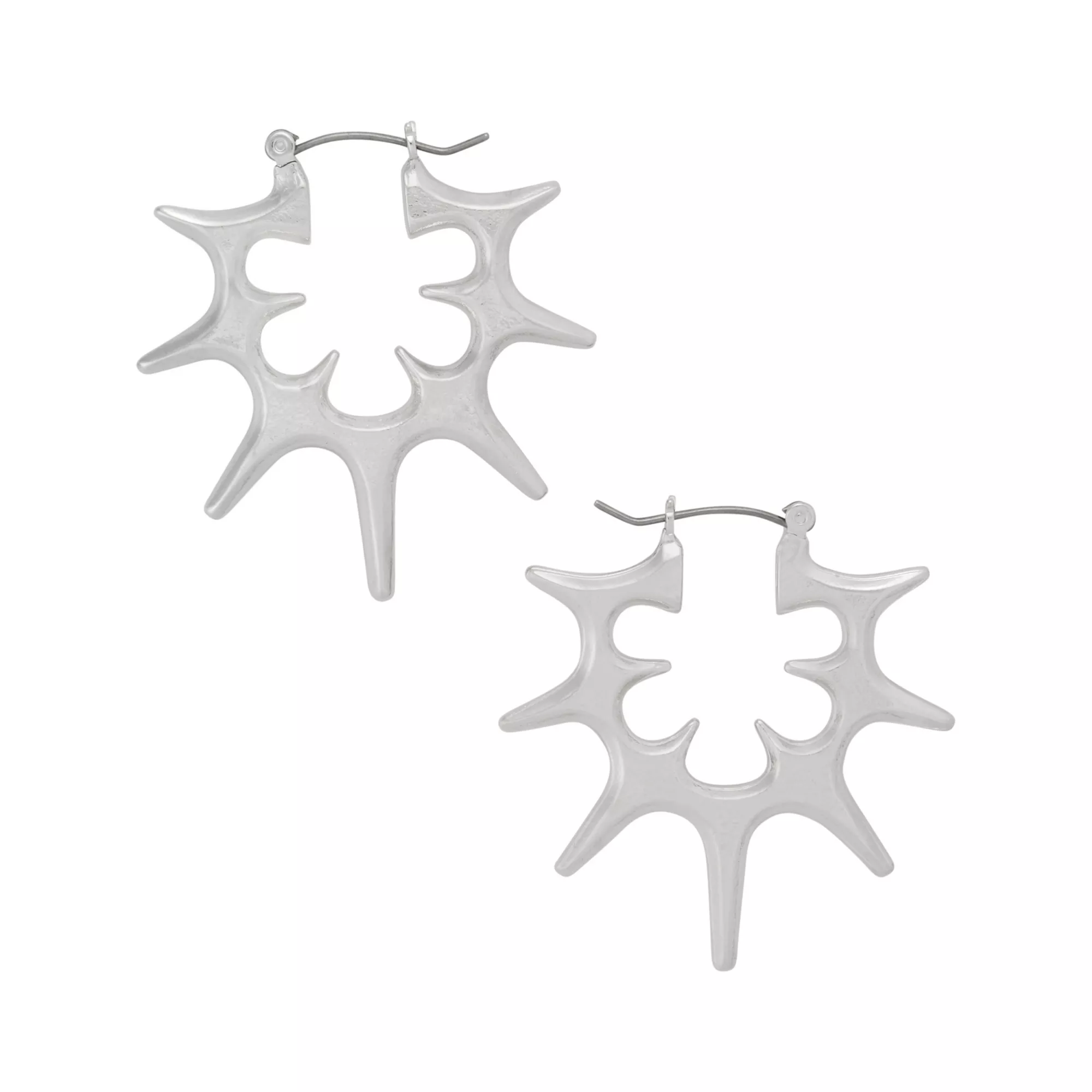 Cyberpunk Spiked Silver-Tone Hoop Earrings