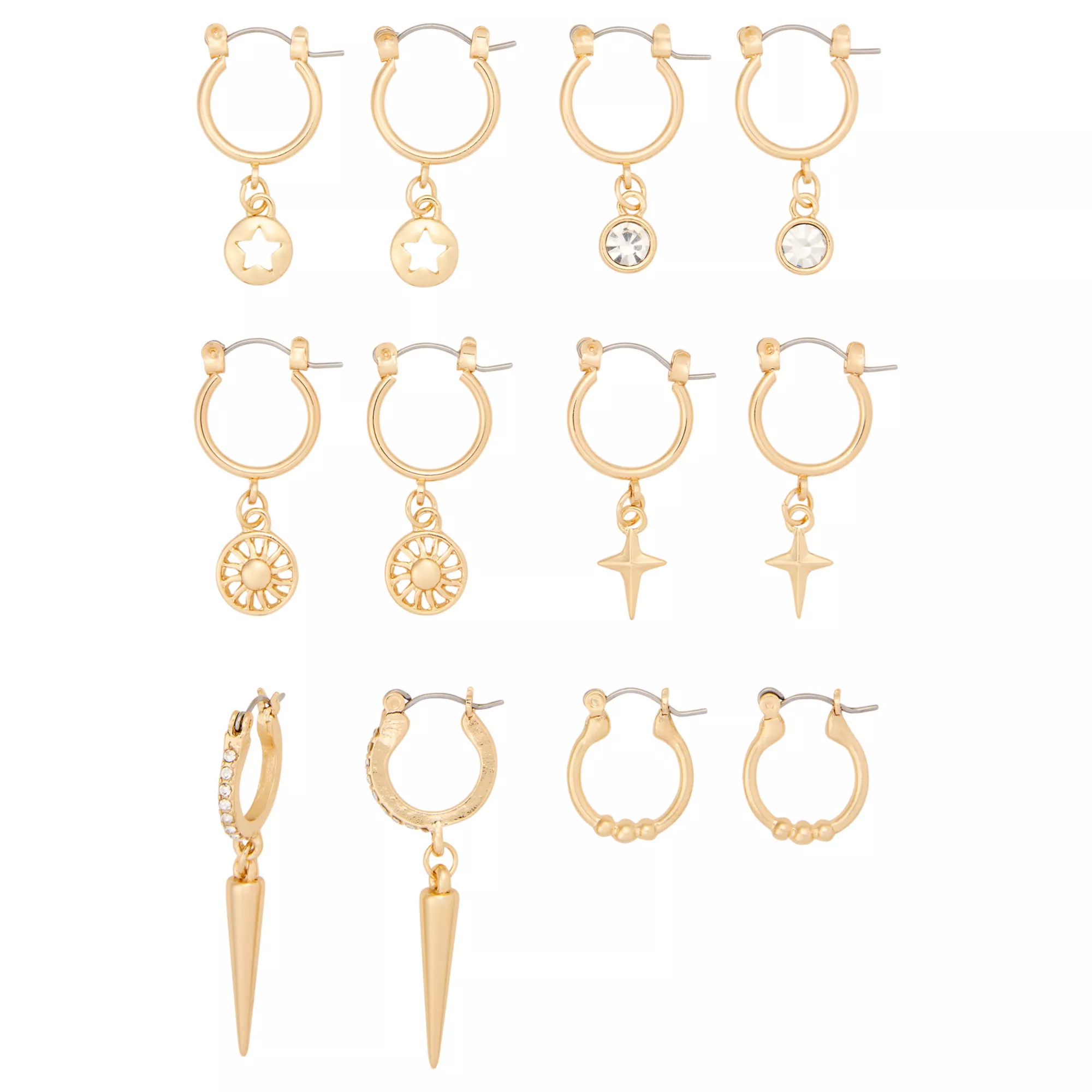 Multi-Pack Gold-Tone Solar Glow Dangle Hoop Earrings - 6 Pairs