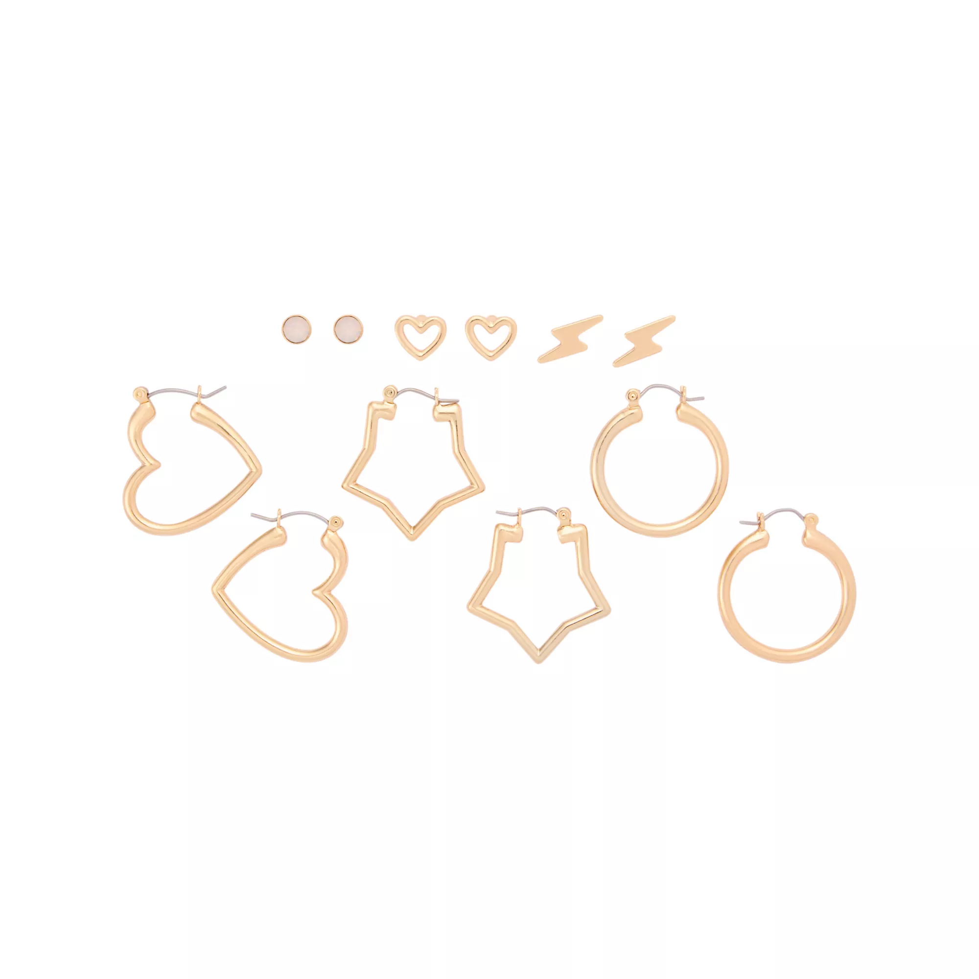 Multi-Pack Gold-Tone Heart and Star Mixed Earrings - 6 Pair