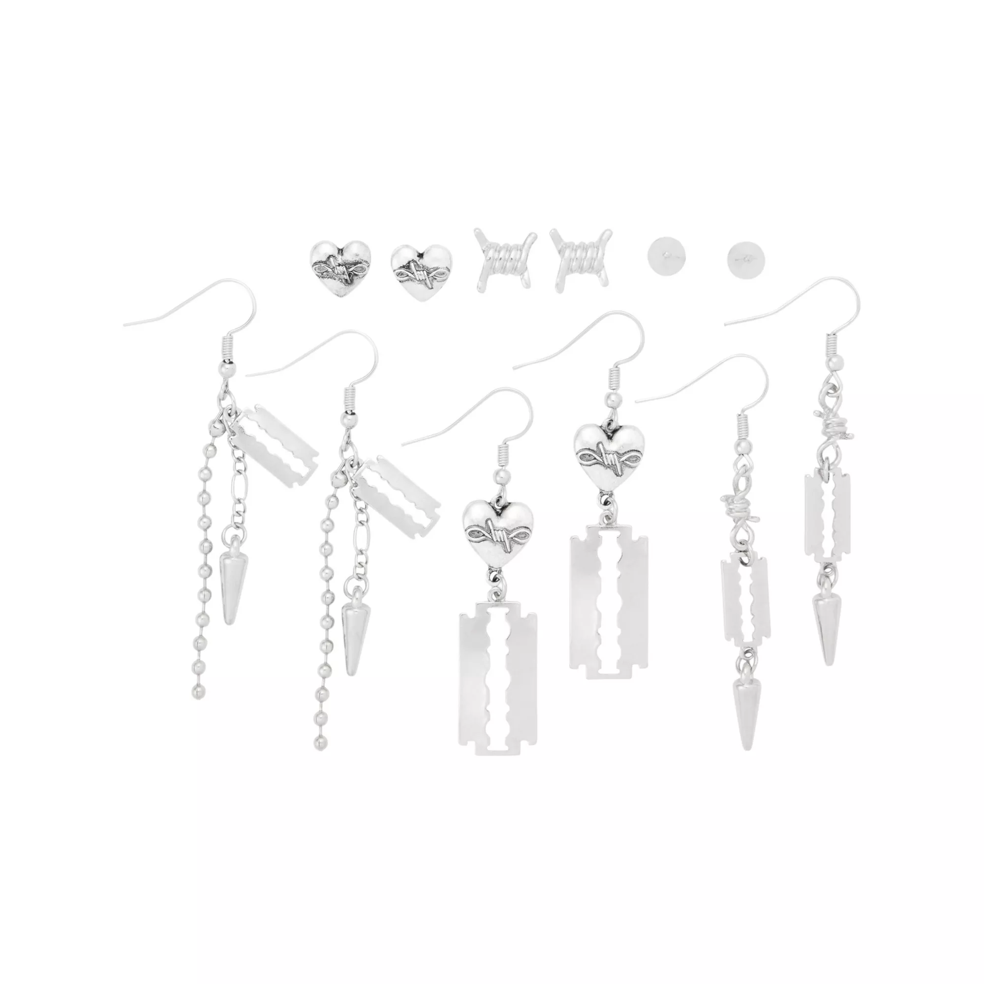 Multi-Pack Razor Blade and Barbed Wire Mixed Earrings - 6 Pair