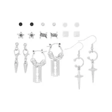Multi-Pack Silver-Tone Barbed Blades Stud and Dangle Earrings - 9 Pairs at Spencer's
